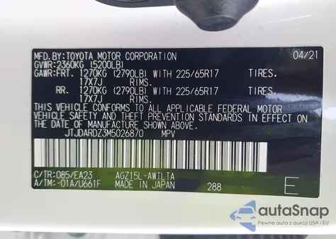 2021 Lexus Nx 300 z USA, uszkodzony, nr VIN JTJDARDZ3M5026870